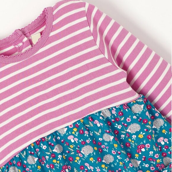 Jojo Maman Bebe Girls Stripe And Garden Hedgehog Print Dress - Pink - Picture 2 of 4